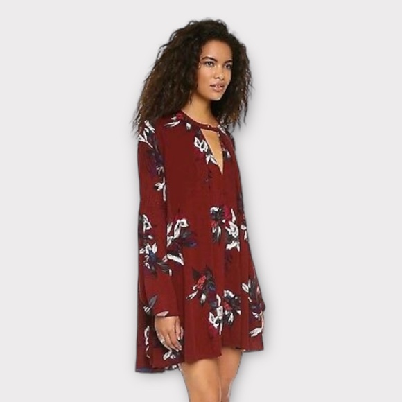 EUC ✵☽Free People☾✵ Red <Electric Orchid> Blue Floral Swing Tunic Dress | Small - Picture 15 of 16